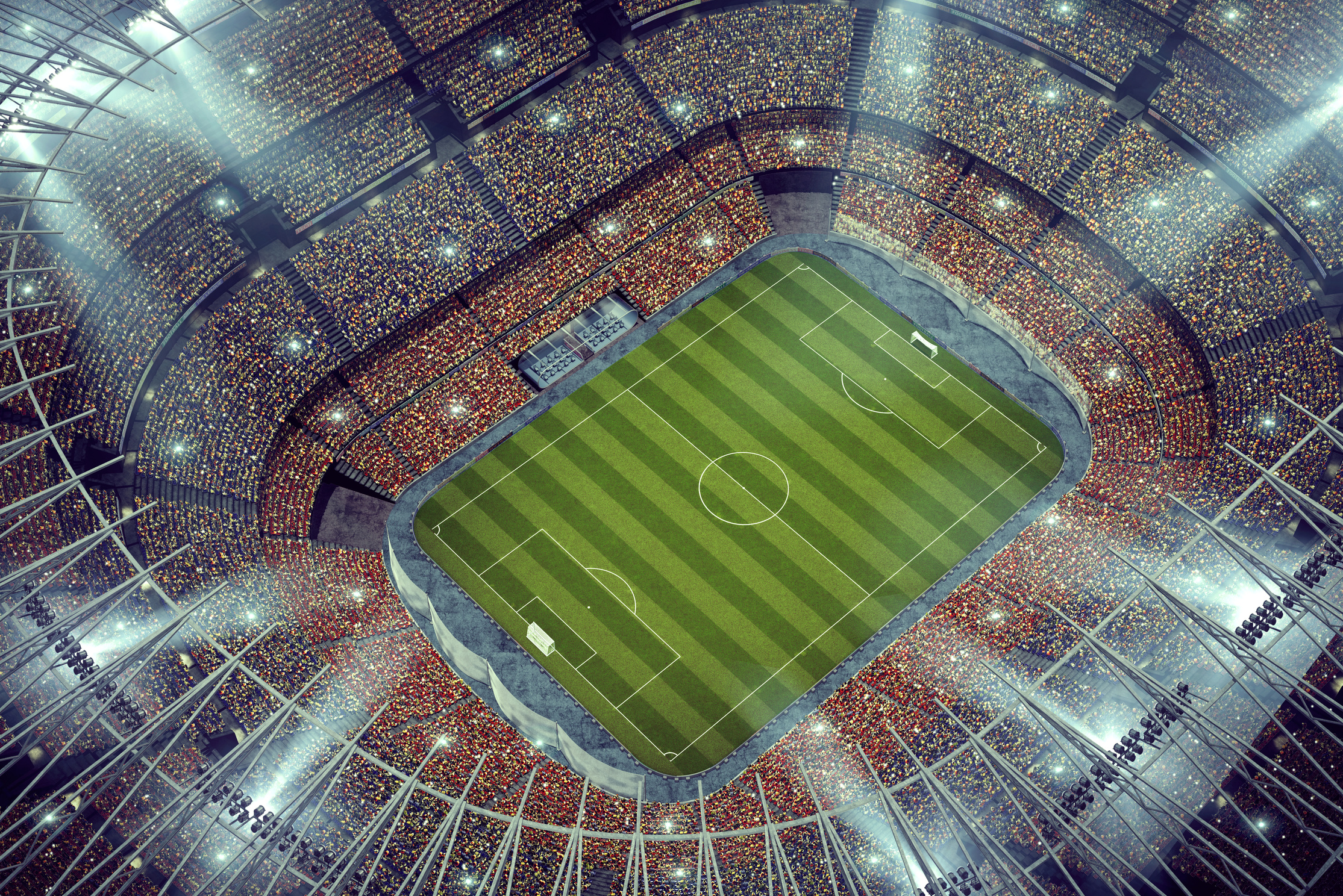 Dramatic soccer stadium upper view